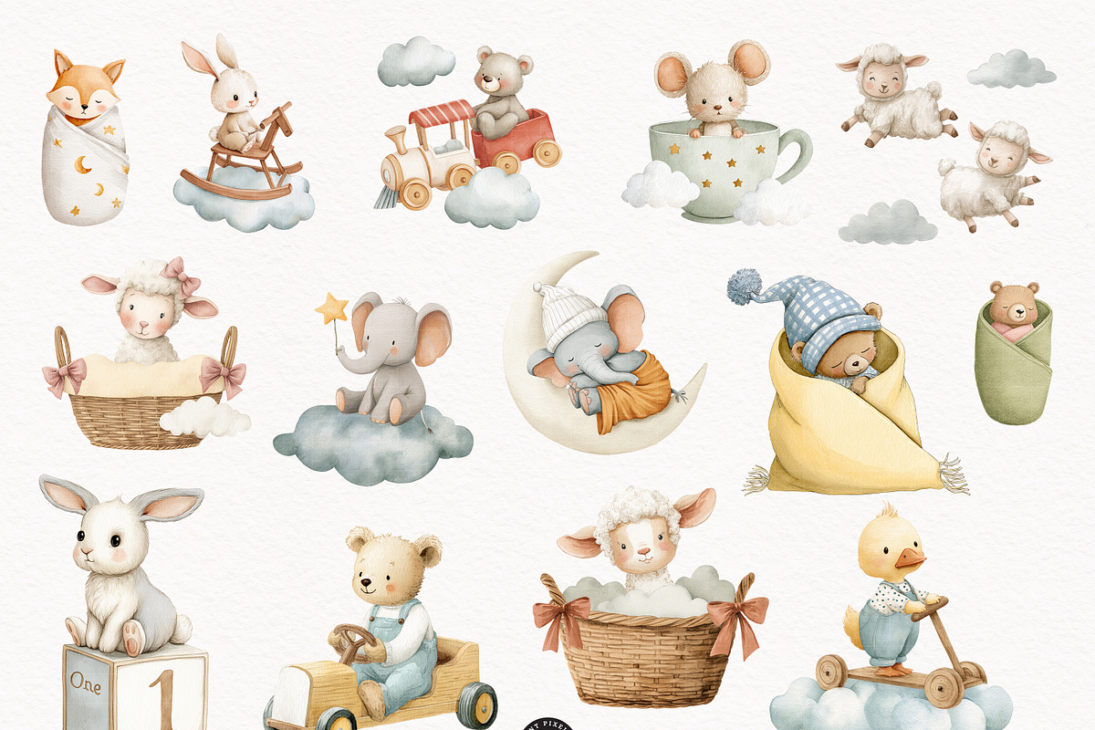 Dreamy Nursery Clipart Bundle, an Animal Illustration by PaintPixelCo (Photo 2 of 13)