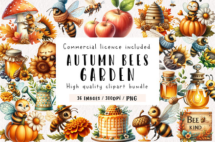 Watercolor Autumn Bees Garden Clipar, an Illustration by CreationArt