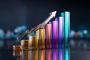 Vibrant bar graphs with ascending arrows showcase upward trends in data analysi, an Abstract Photo by AlyaAnd