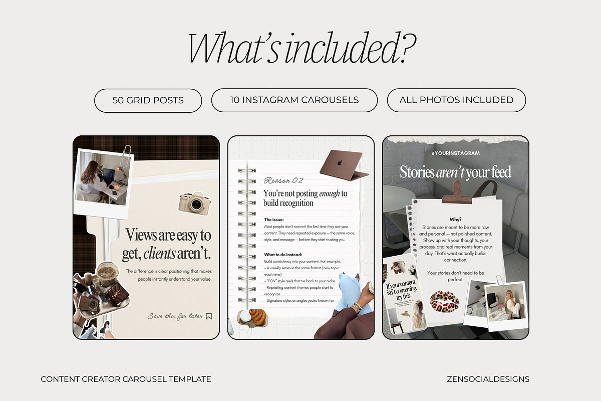 Content Creator Carousel Templates, a Social Media Template by ZenSocialDesigns (Photo 3 of 9)