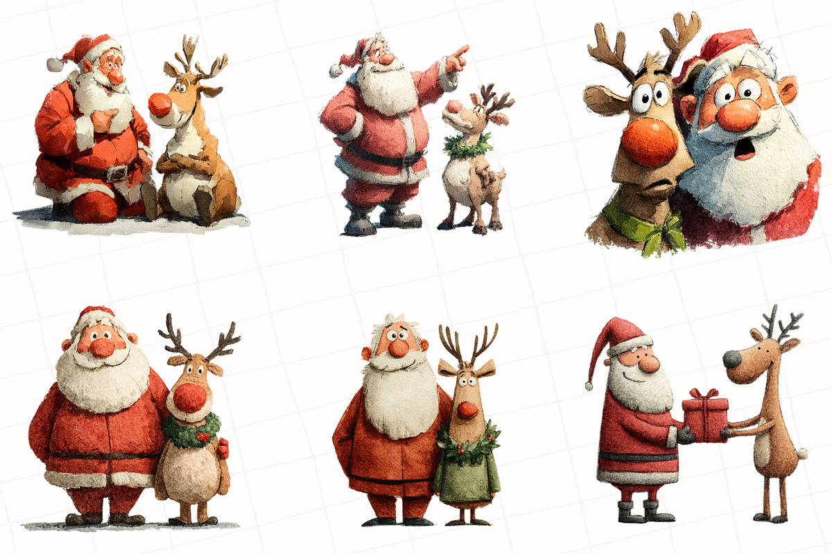 Whimsical Santa & Reindeer Clipart, an Illustration by OK Design (Photo 3 of 5)