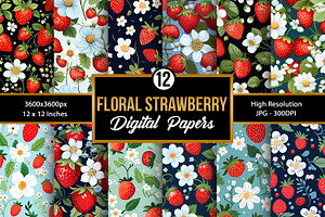 Floral Strawberry Digital Papers