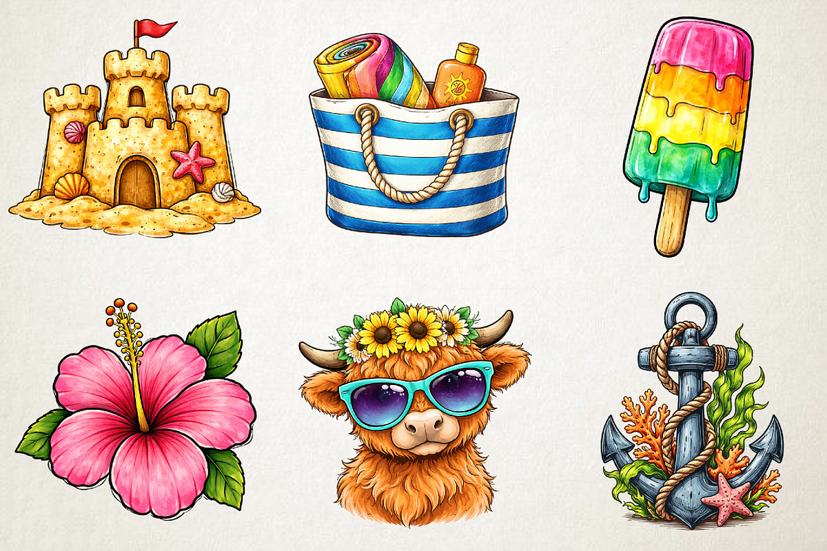 Watercolor Bright Summer Clipart Set, an Illustration by RobertsArt (Photo 4 of 5)