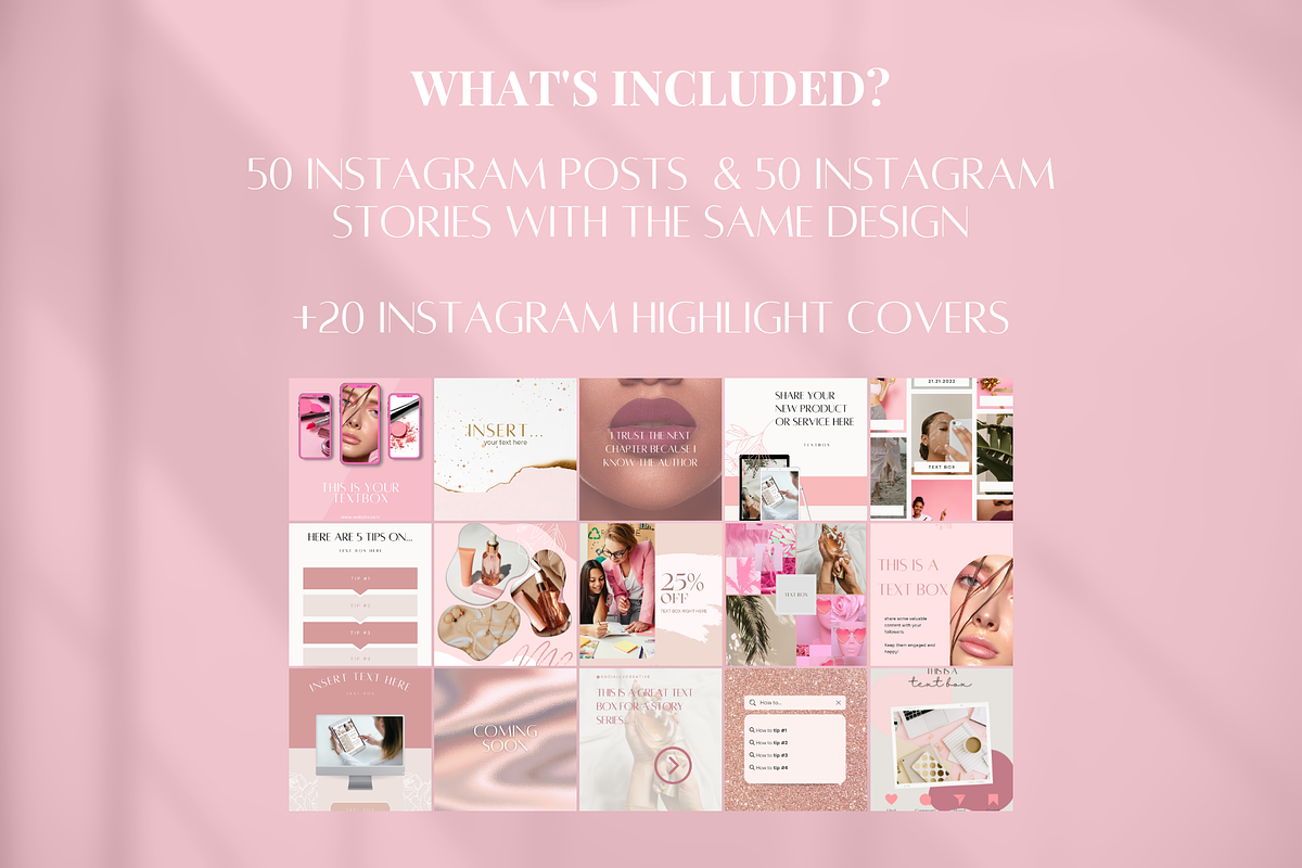 120 Pink Instagram Templates, a Social Media Template by SociallyyCreative (Photo 2 of 8)