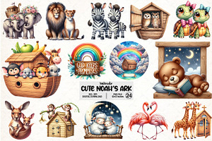 Cute Noah's Ark Watercolor Clip Art, an Illustration by Pixels.Craft