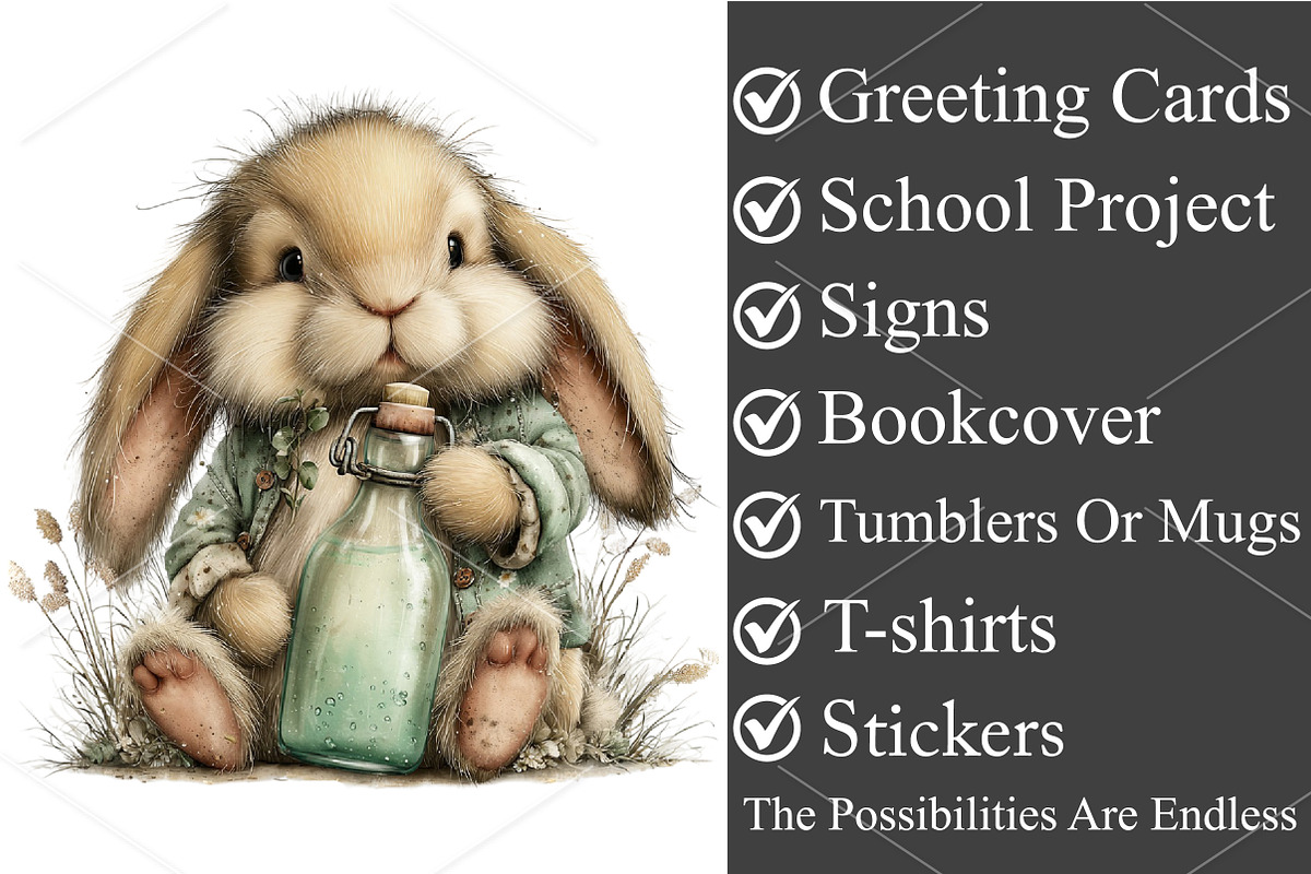 Whimsical Summer Bunny Clipart PNG, an Illustration by Canvas Craft (Photo 2 of 7)