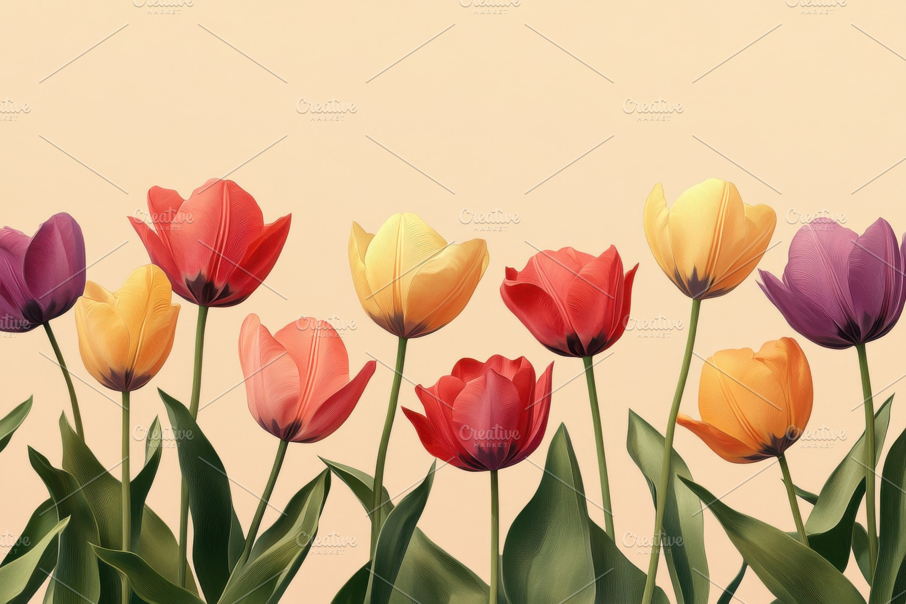 Colorful Tulips Floral Spring Border, an Arts & Entertainment Photo by Pixeness Studio