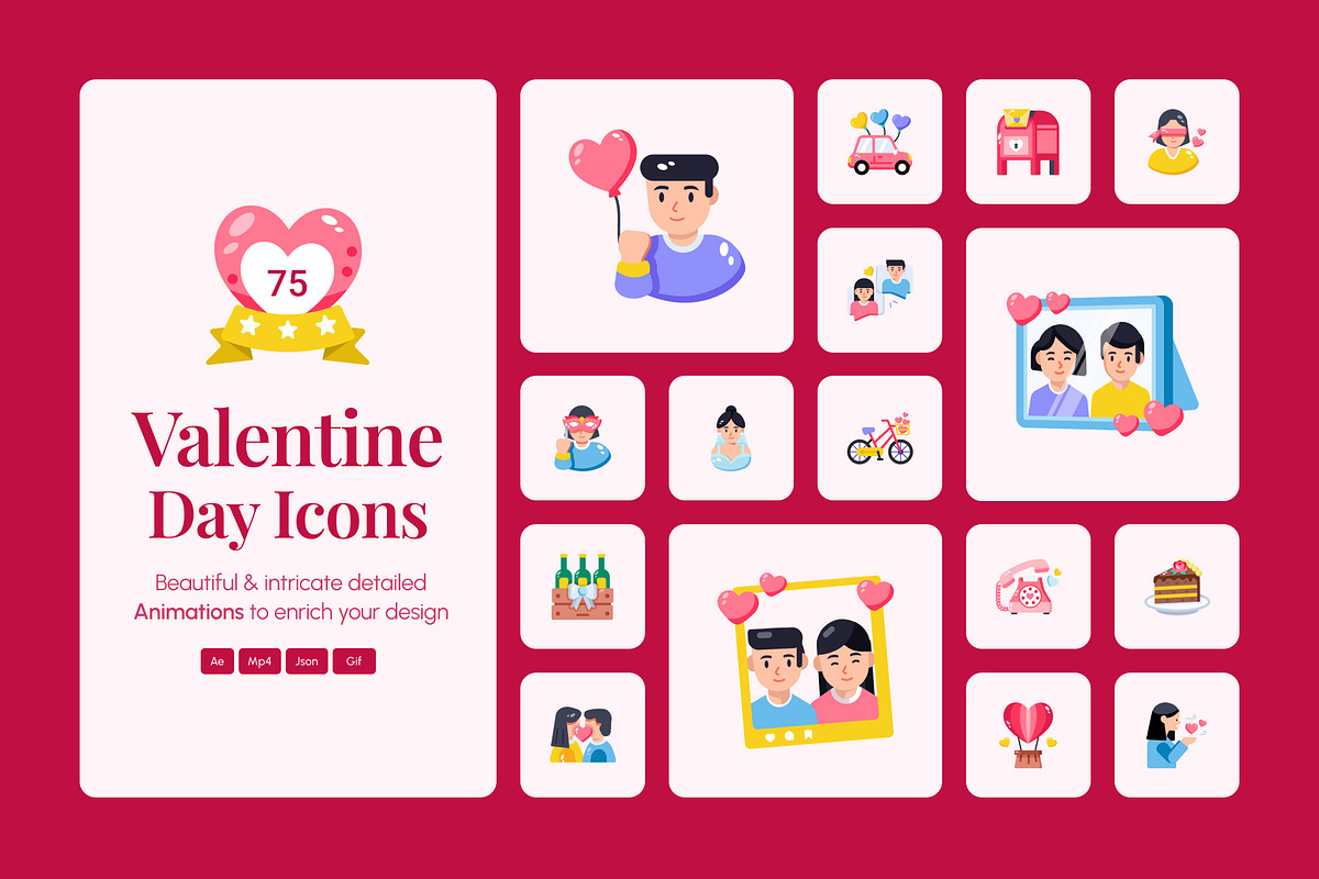 Animated Valentine Day Icons, an Outline Icon by Prosymbols (Photo 1 of 4)