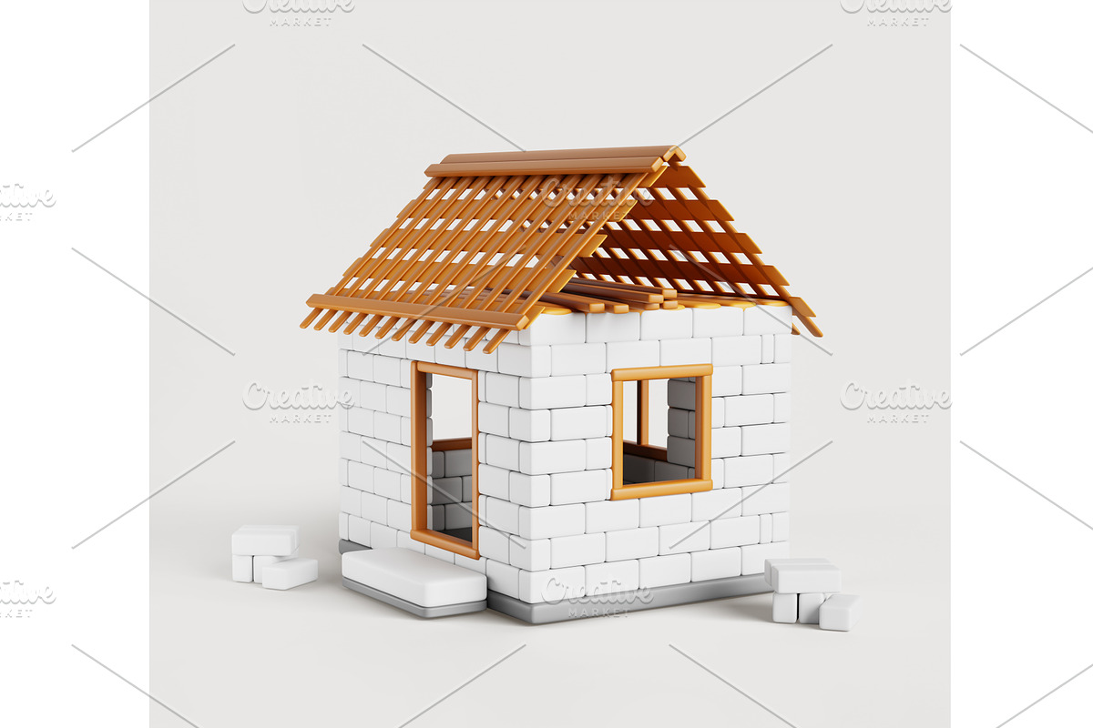 House under construction, cottage of, an Architecture 3D Model by Marozhkastudio