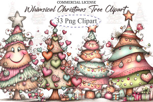Whimsical Christmas Tree Clipart Bun, an Illustration by designcity5