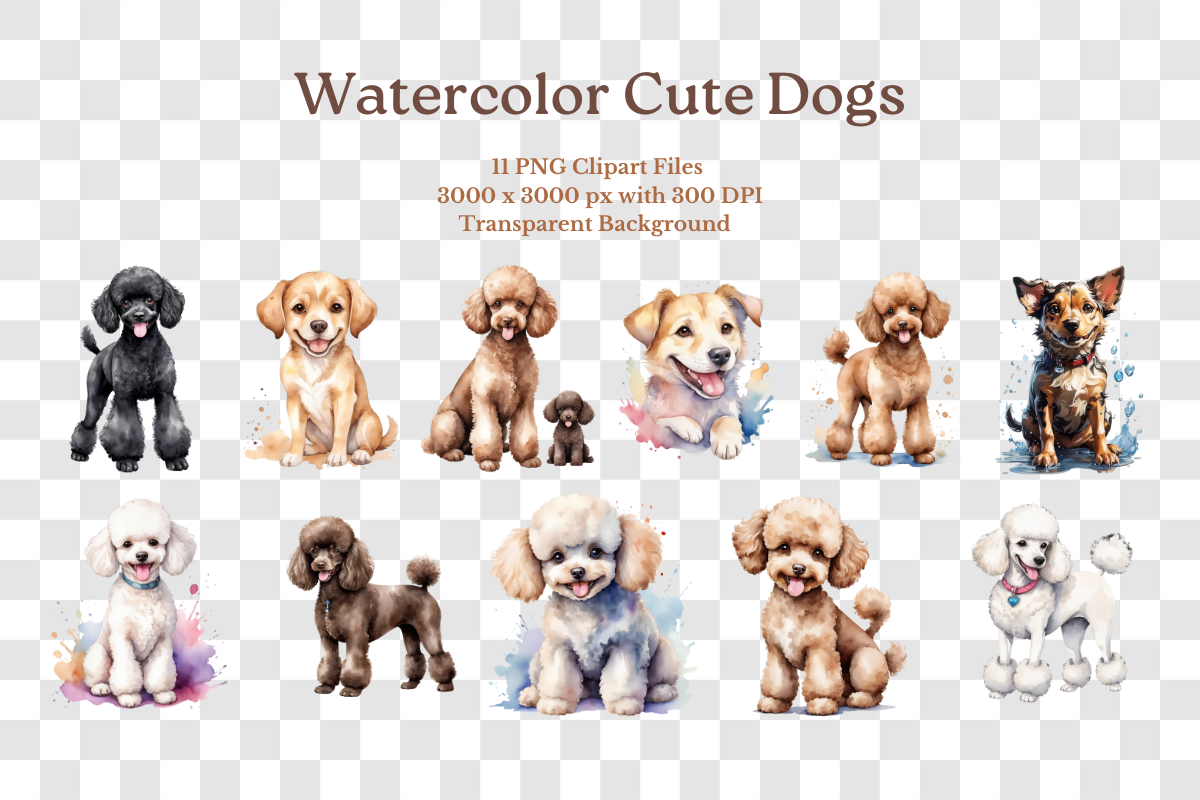 11PNG WATERCOLOR CUTE DOGS CLIPART, an Animal Illustration by Vachira Digital Studio (Photo 2 of 5)
