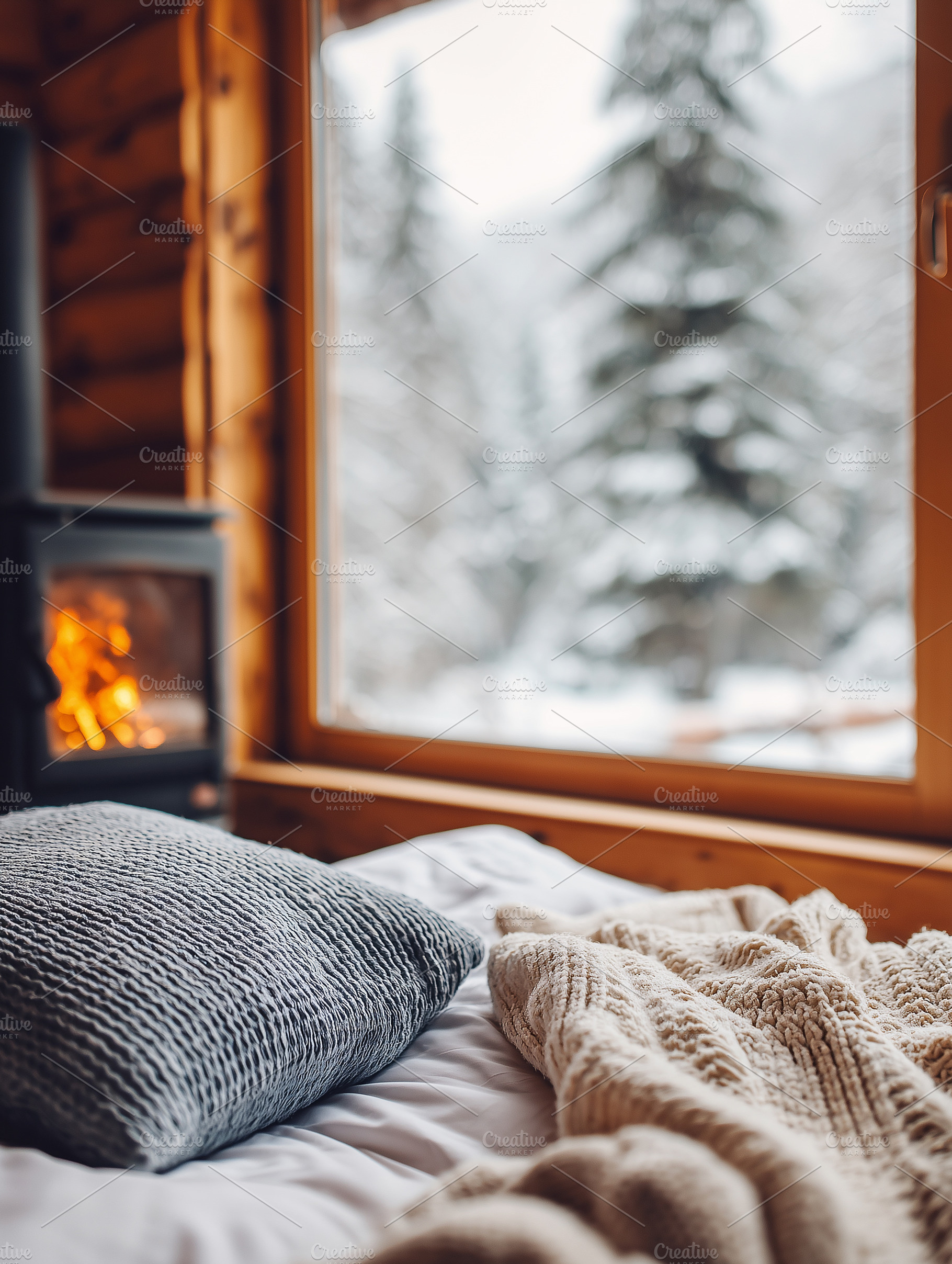 Cozy winter cabin bedroom with soft, an Architecture Photo by MistyDay