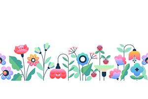 Geometric flower border. Seamless, an Object Illustration by YummyBuum
