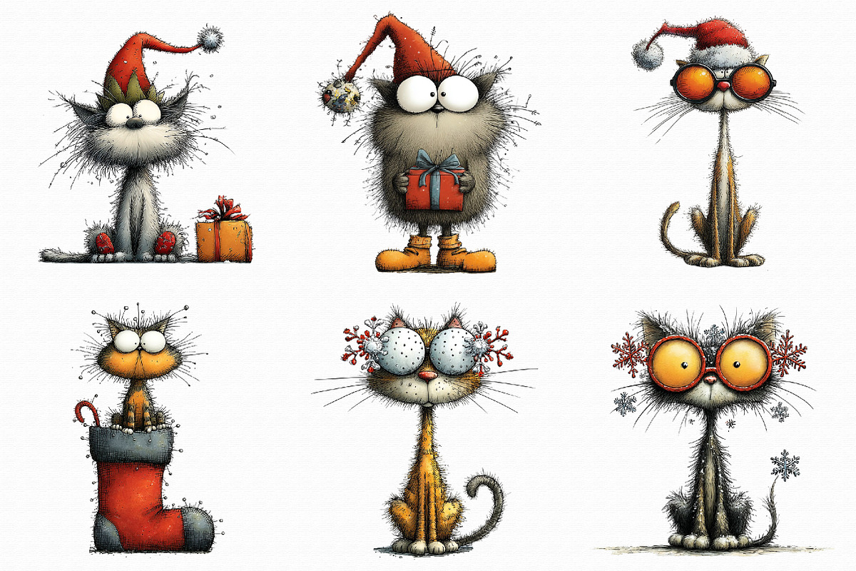 Quirky Christmas Cat Clipart, an Illustration by Libby Wishes (Photo 4 of 9)