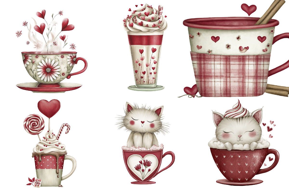Valentine's Day Coffee Cup Clipart, an Illustration by DreamArtGraphic (Photo 3 of 5)