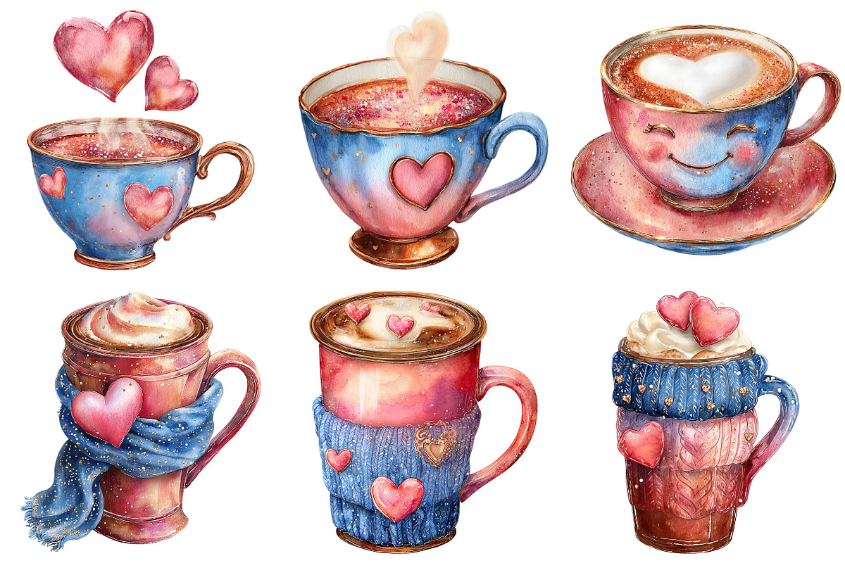 Valentines Coffee Cups Clipart, an Illustration by Craft Nest (Photo 5 of 9)