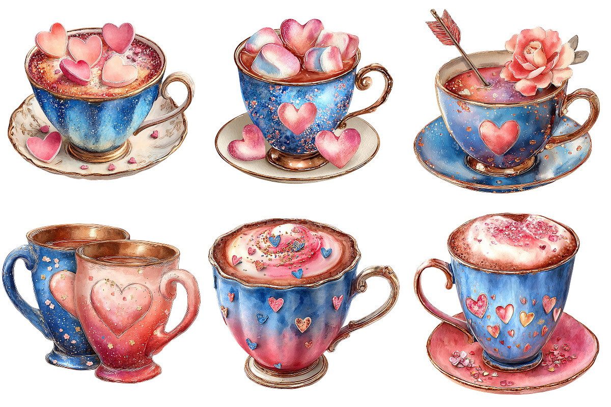 Valentines Coffee Cups Clipart, an Illustration by Craft Nest (Photo 3 of 9)