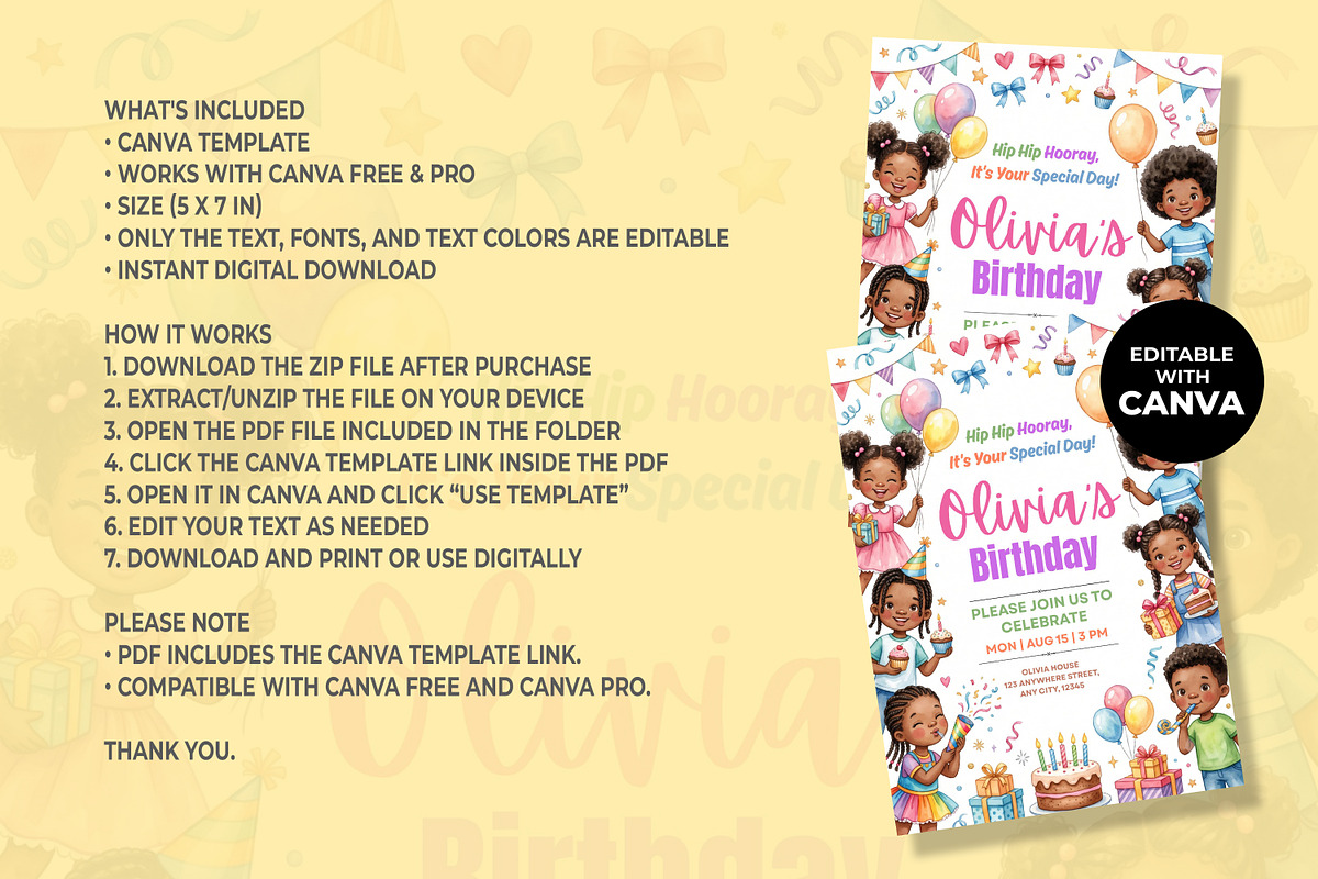 Black Kids Birthday Invitation, an Invitation Template by M9 Design (Photo 4 of 4)