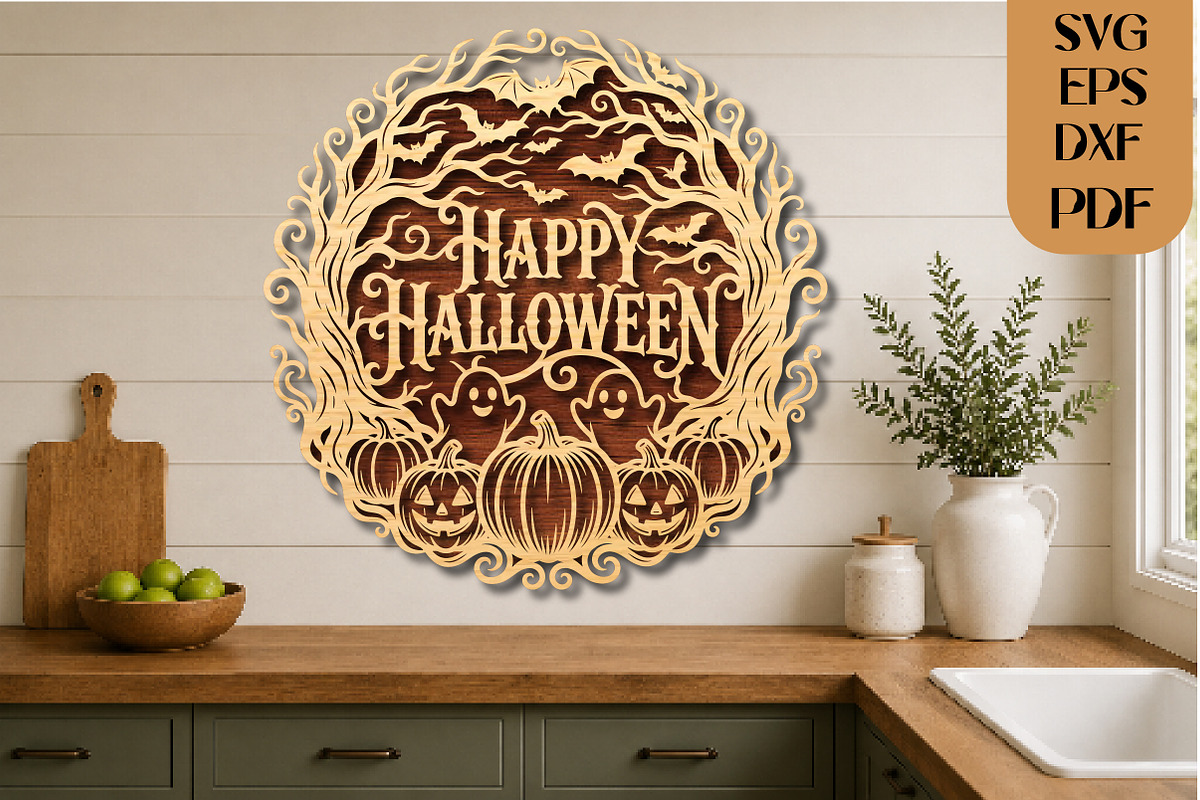 Happy Halloween SVG Laser Cut File, an Object Graphic by DreamCafeArt (Photo 2 of 3)