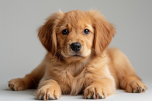 Adorable golden puppy gazing curiously, showcasing its soft fur and expressive, an Animal Photo by ImageMir