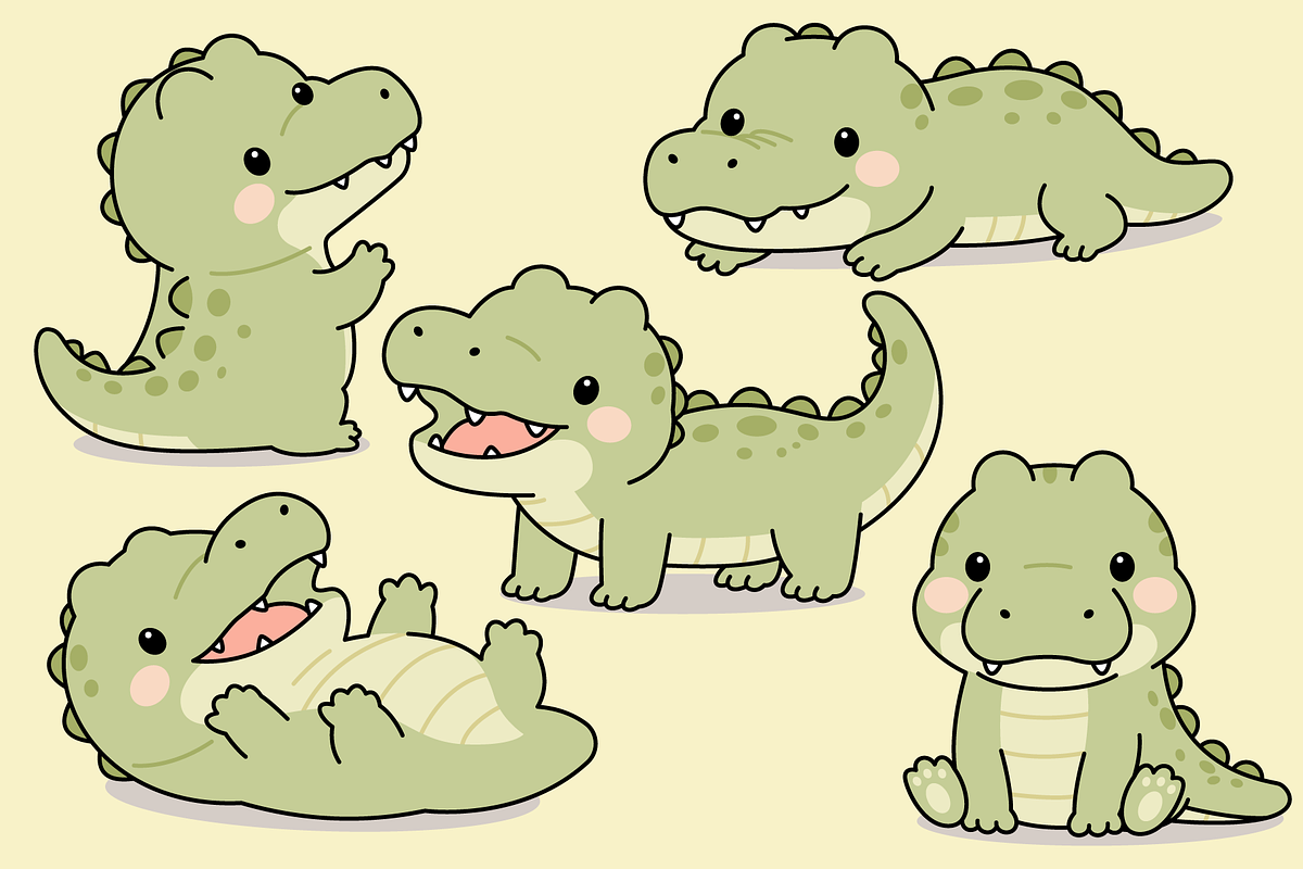 Cute Baby Crocodile Character Set, an Animal Illustration by Artpon Illustration (Photo 1 of 3)