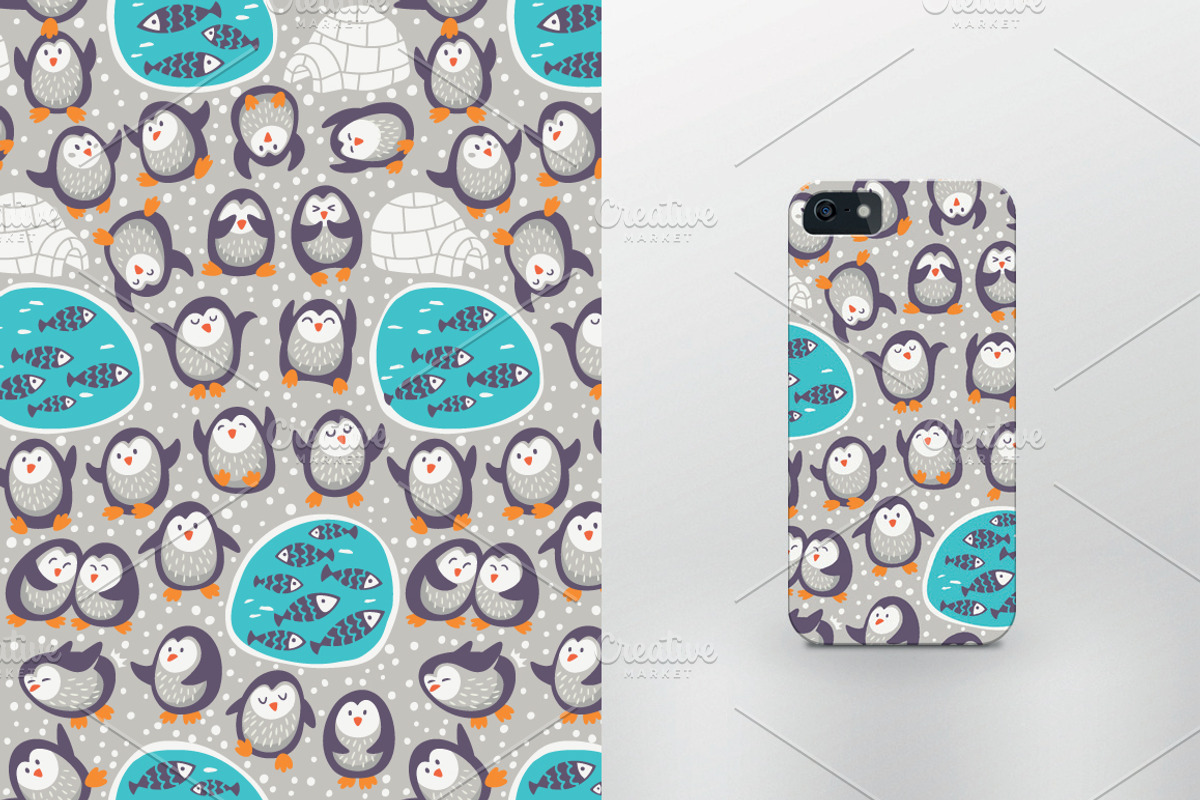 Cartoon patterns with funny penguins preview 4