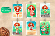 Summer Girl watercolor clipart set, a Decorative Illustration by Ekaterina Goncharova (Thumbnail 3 of 3)
