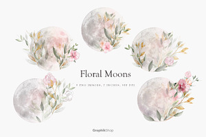 Watercolor Floral Moons