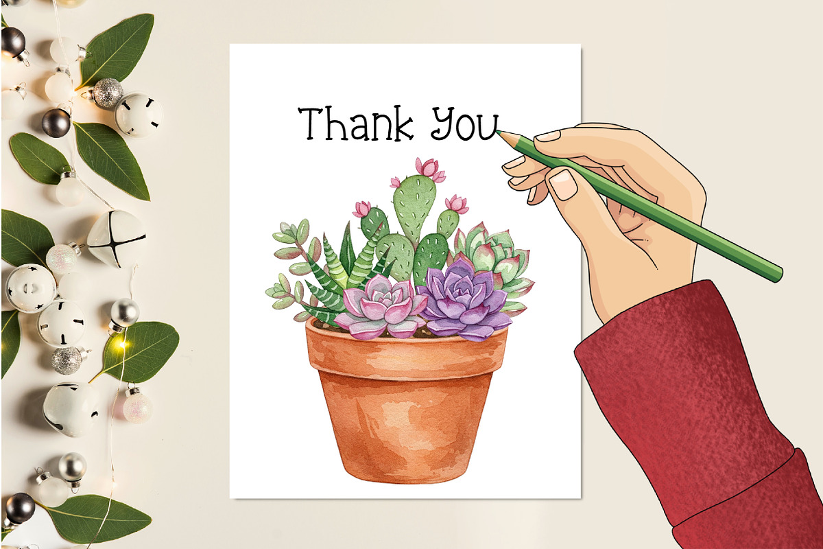 Watercolor Succulent Clipart, an Illustration by Creative Art (Photo 4 of 10)