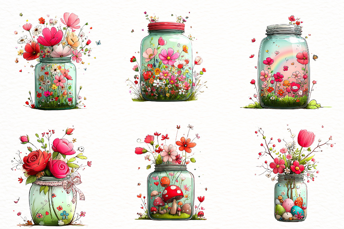 Whimsical spring mason jar Clipart, an Illustration by Designworld (Photo 3 of 6)