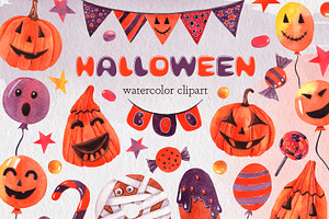 Watercolor Halloween clipart, a Seasonal Illustration by AnastasiaWatercolor