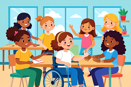 Diverse group of children learning together in a classroom