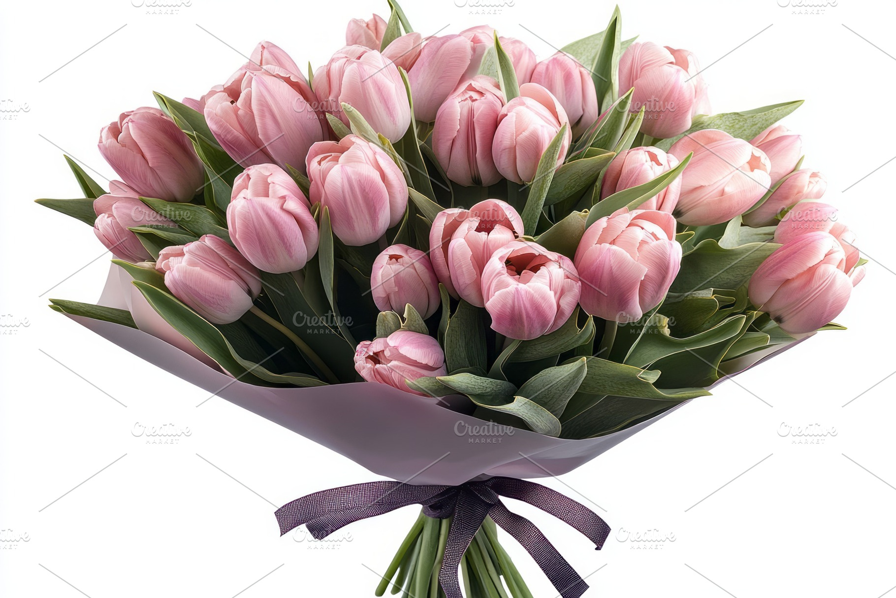 A beautiful bouquet of soft pink tulips wrapped elegantly, perfect for any occa, a Background Photo by ImageMir
