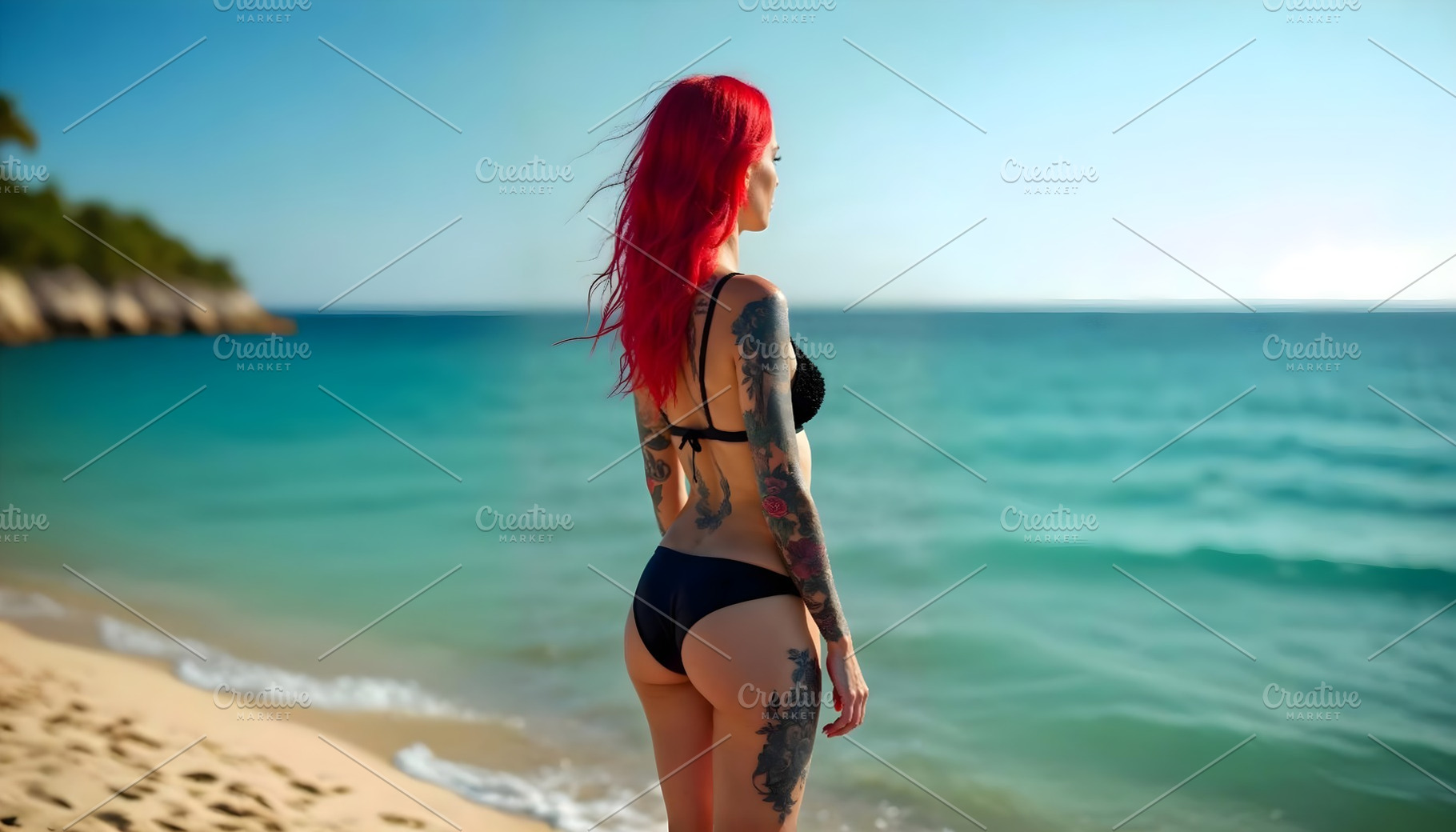Red-Haired Tattooed Woman in Bikini, a Person Photo by Miira