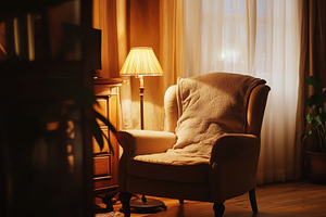 Cozy living room with armchair, a Photo by Pavel_design