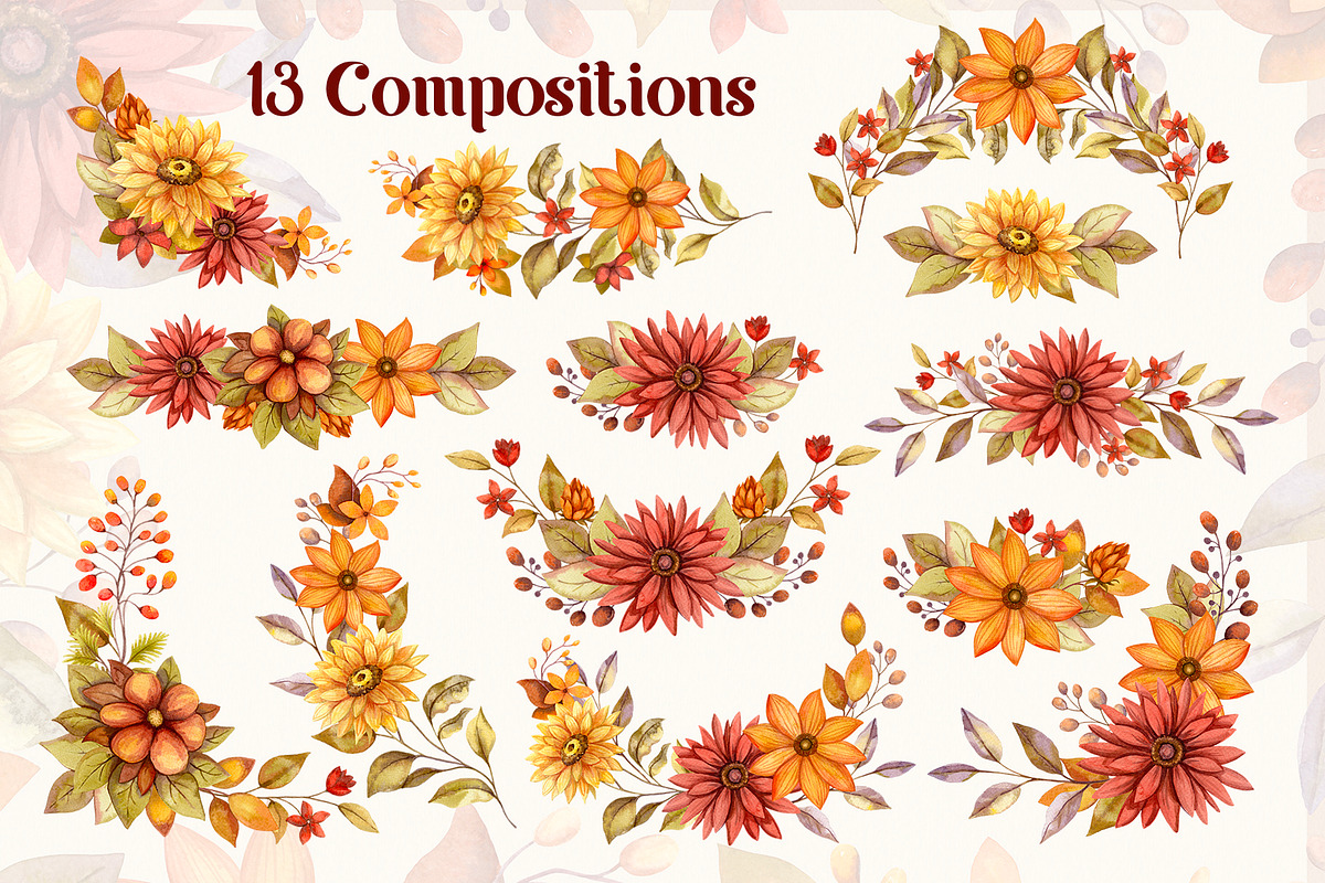 Fall Flowers: Autumn Watercolor Set, a Seasonal Illustration by Nadya Saen Art (Photo 4 of 16)