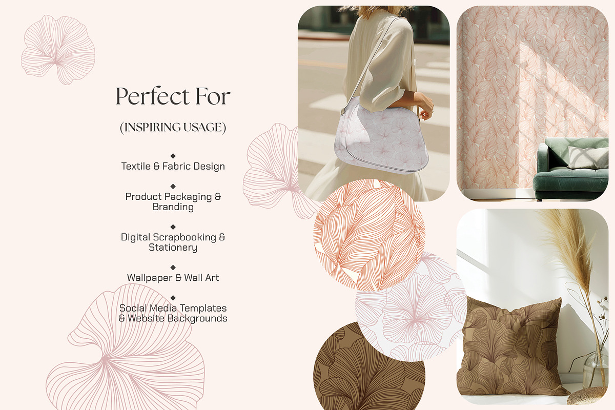 Line Art Leaf Seamless Patterns, a Pattern Graphic by Momosama Studio (Photo 3 of 5)