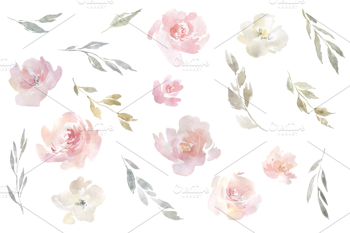 Blush Pink Watercolor Flowers PNG, an Illustration by GraphicsDish (Photo 2 of 4)