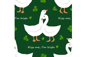 Goose couple and shamrock clover, an Animal Illustration by Toltemara