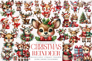 Cute Christmas Reindeer Clipart PNG, an Illustration by SinaCreation
