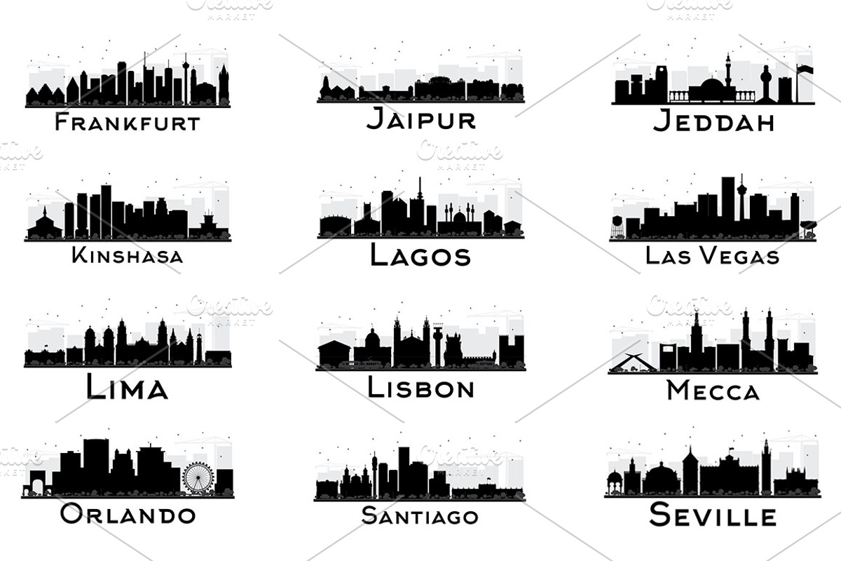 29 City Skyline Silhouettes Set 3, a Work Illustration by Booblgum (Photo 3 of 8)