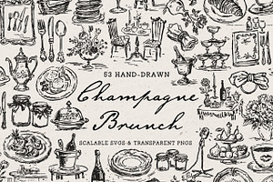 Brunch Clipart, Champagne Doodle Art