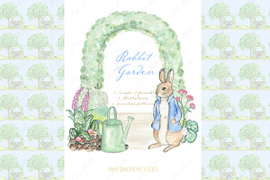 Rabbit Garden Watercolor Clipart