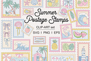 Summer Postage Stamp Clipart set, a Seasonal Illustration by @olga.angelloz (Thumbnail 1 of 2)
