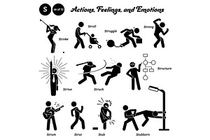 Stick Figure Action Verbs Alphabet S