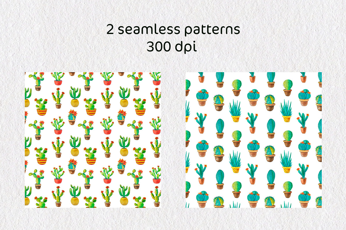 Cactus digital paper watercolor, a Pattern Graphic by AnastasiaWatercolor (Photo 4 of 6)