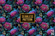 Neon Glowing Rose Flower Pattern, a Pattern Graphic by Creative Store (Thumbnail 4 of 5)