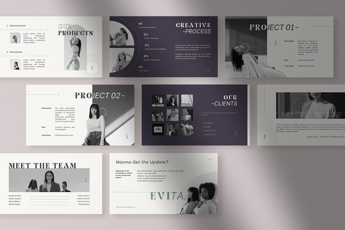 Evita Fashion Magazine Presentation, a Presentation Template by peterdraw (Photo 8 of 8)