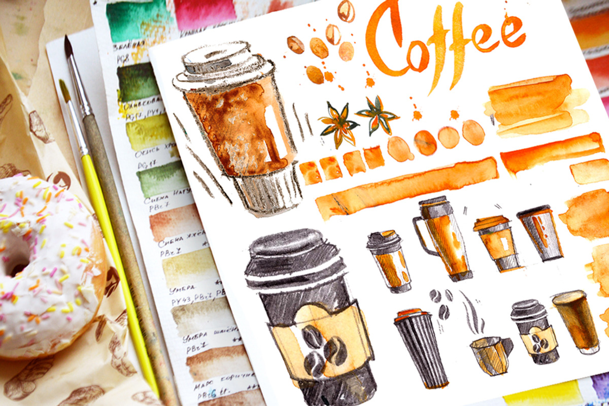 Coffee set, fast food, a Food Illustration by Olesya Morokhovets (Photo 3 of 3)