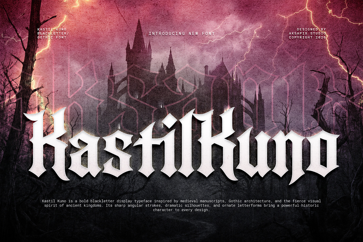 Kastil Kuno - Blackletter Font, a Blackletter Font by Aksapix Studio (Photo 1 of 7)